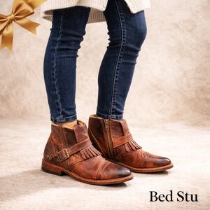 Bed Stu Dipper Rust Leather Fringe Ankle Boots Size 6